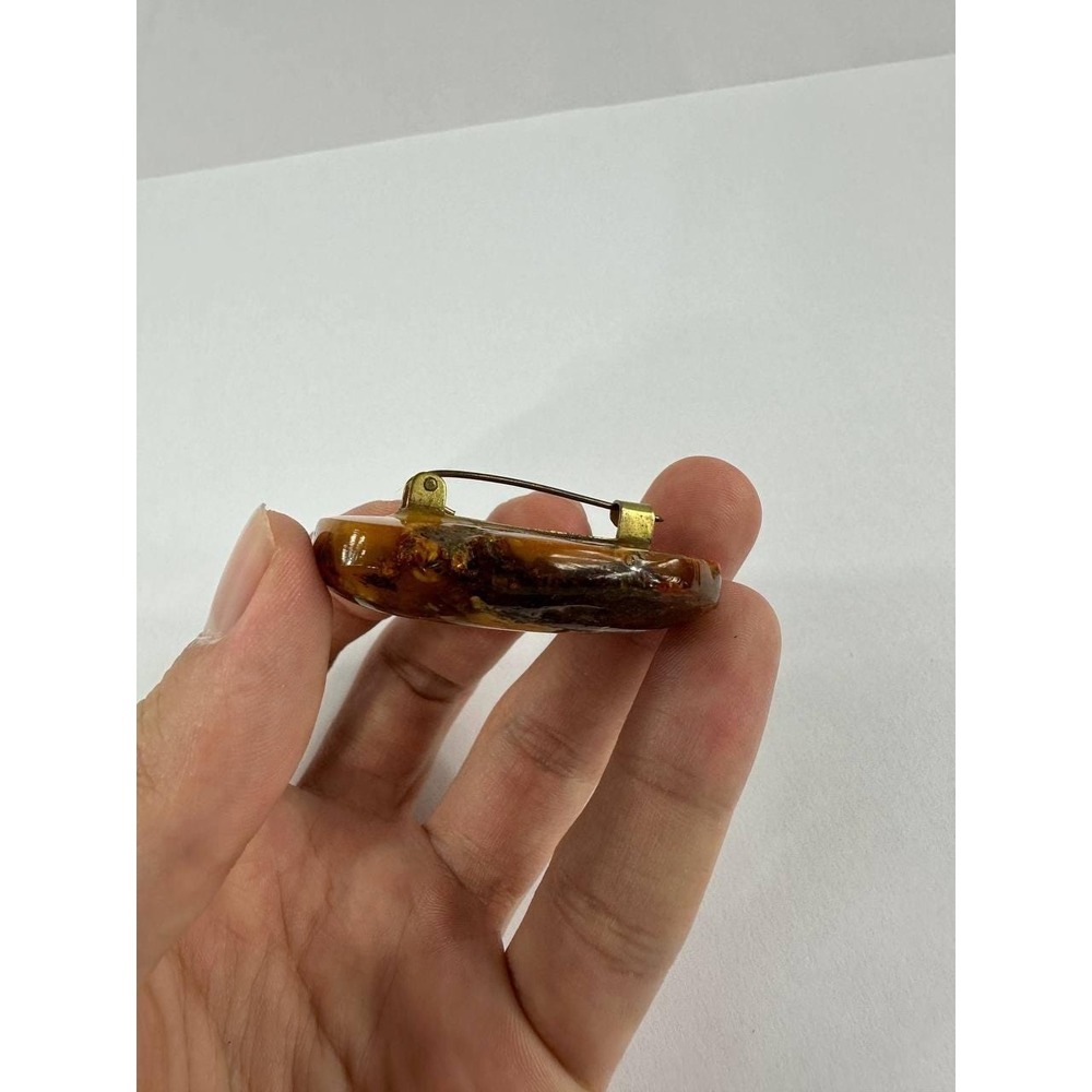 Vintage Natural Amber Statement Brooch Pin Warm Honey Brown 12g - Picture 7 of 8